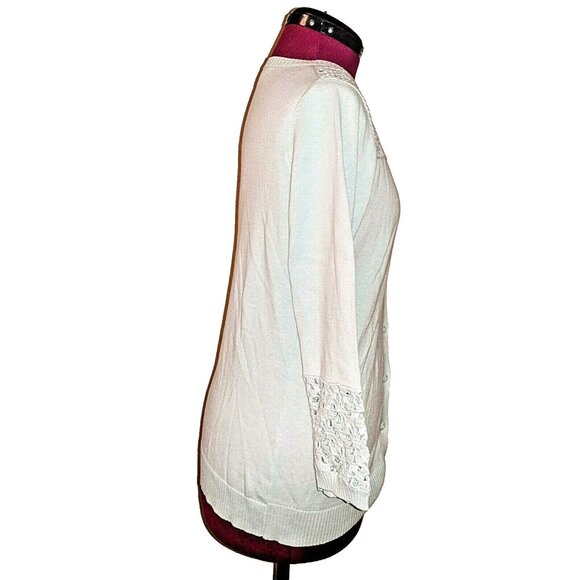 Isaac Mizrahi Cardigan Sweater Women M Green Cotton Button Front Classic Knit - Picture 3 of 7